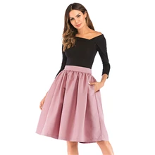 Летние Плиссированные карманы женские миди юбки с высокой талией в винтажном стиле женская короткая юбка Longa Saia