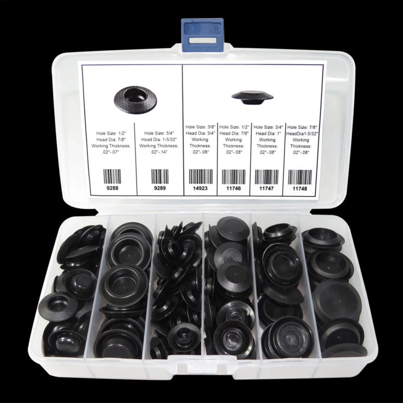 

141x Flush Mount Black Plastic Hole Plug Assortment Kit Car Body Sheet Metal+Box