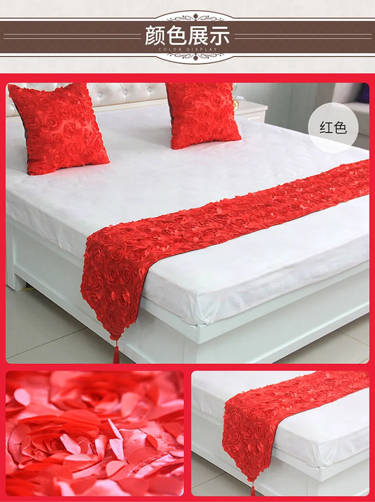 Романтические красные розы, кровать бегун, роскошное мягкое розовое постельное белье, постельные принадлежности, шарф для свадьбы, дома, отеля, спальни, украшения