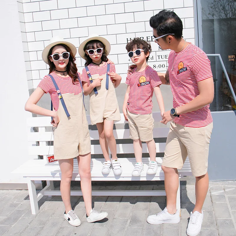 

Fashion Family Set Tops+Bottom 2pcs Clothes for Mother Daughter Father Son Family Matching Outfit Stripe Family Clothing Sets WL