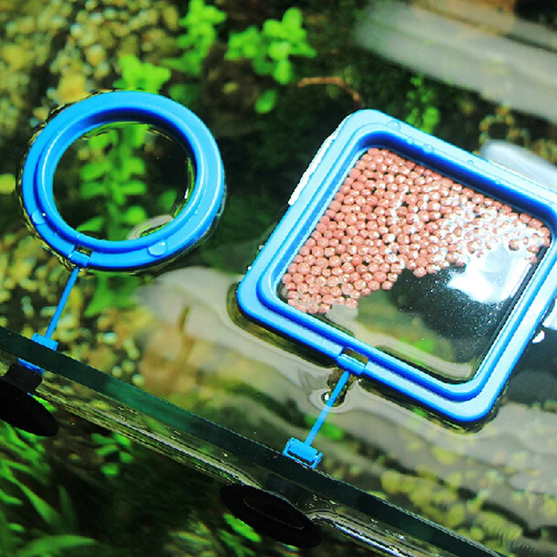 

New Aquarium Feeding Ring Fish Tank Station Floating Food Tray Feeder Square Circle Accessory Water Plant Buoyancy Suction Cup