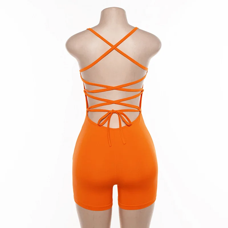 HAOYUAN сексуальные костюмы с открытой спиной и ремешками Bodycon комбинезон неоновый зеленый оранжевый клубный цельнокройный комбинезон