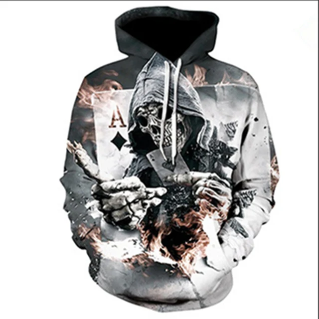 New evil flame skull hoodie 3D sweatshirt men and women hooded loose