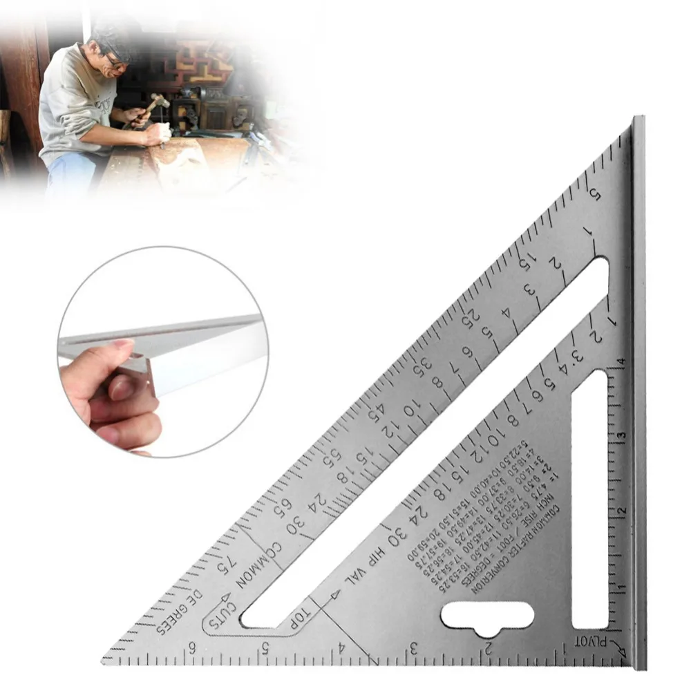 

7inch Aluminum Alloy Speed Square Roofing Triangle Angle Protractor Carpenter's Measuring Layout Tool Measuring Ruler Silver