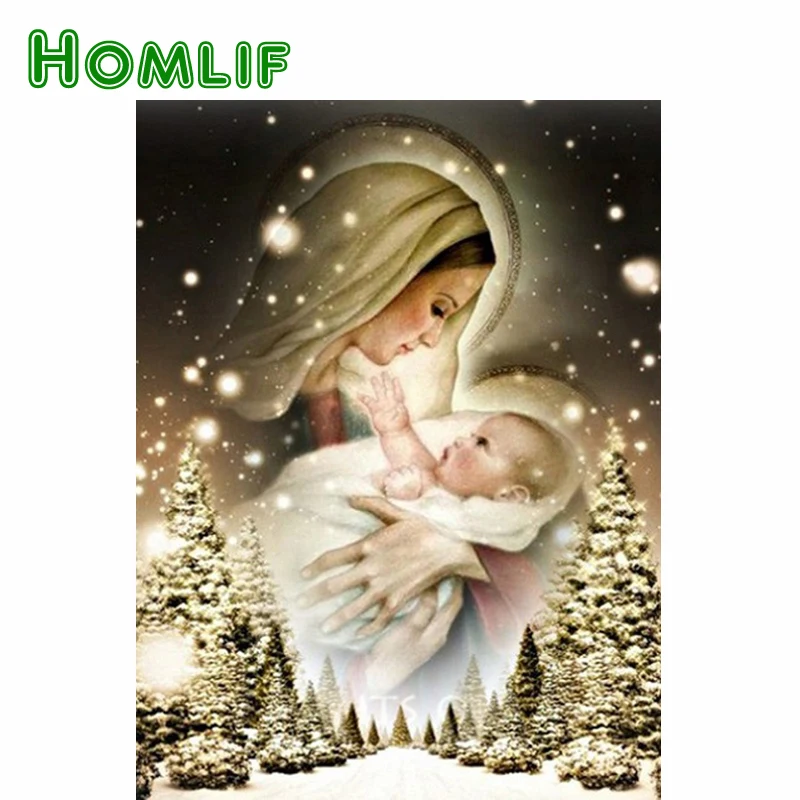 

HOMLIF 5D Diamond Embroidery Madonna And Child Cross Stitch Crystal Square Diamond Sets Unfinished Decorative Diy Diamond Paint