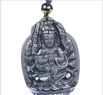 

Natural Scrub Obsidian Eight Great Guardian God Avalokitesvara is the Rat's Life Buddha Pendant o9#