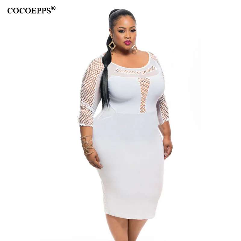 2017 new Large Plus size Dress Sexy Mesh Elegant Patchwork Pencil Midi ...