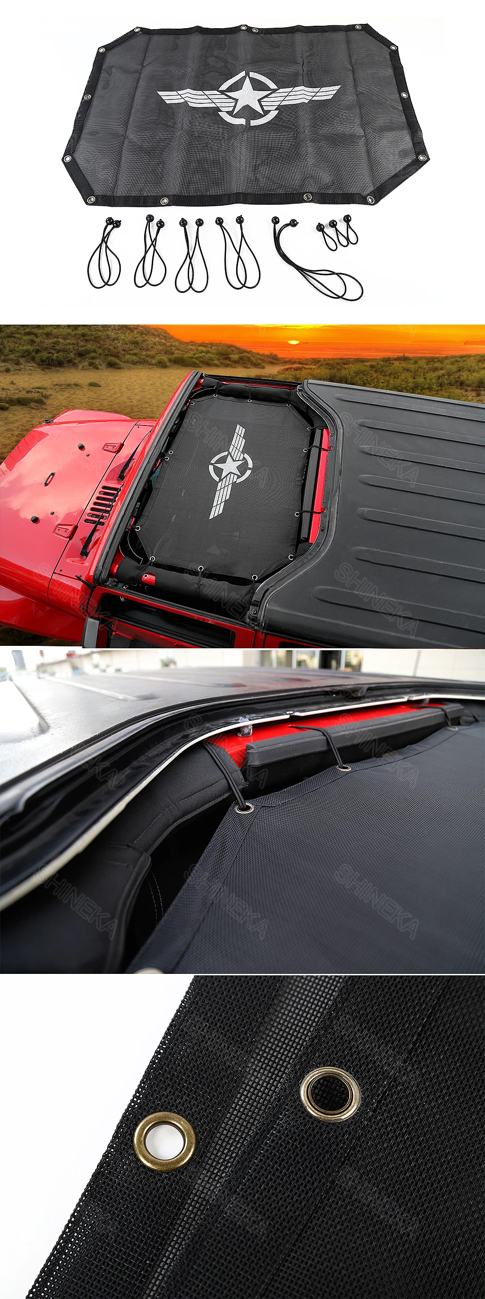 SHINEKA Топ сетка солнцезащитный козырек покрытие автомобиля крыша УФ Защита сетка для Jeep Wrangler JK 2 двери автомобиля аксессуары Стайлинг