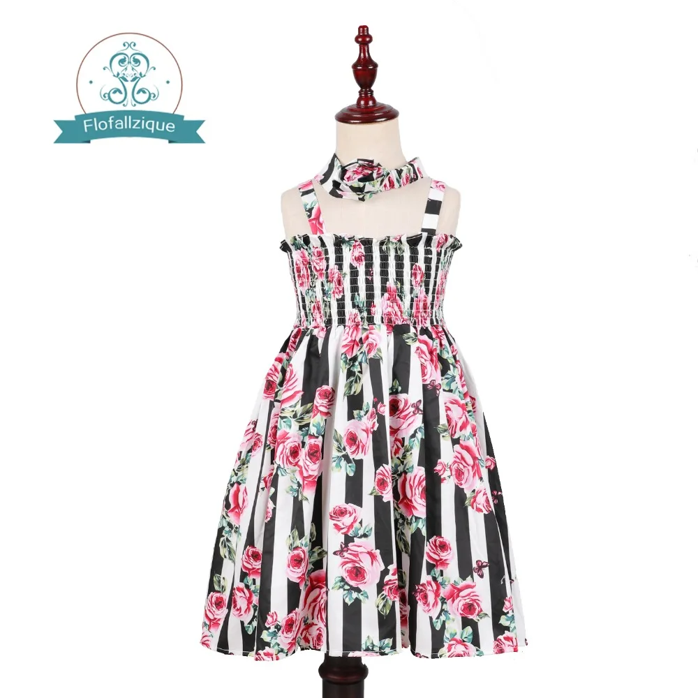 Платья для маленьких девочек с повязкой на голову; коллекция года; брендовые летние костюмы принцессы с цветочным принтом для детей; Одежда для девочек; вечерние платья