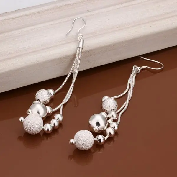 

Wholesale High Quality Jewelry 925 jewelry silver plated Three Line Beads Earrings for Women best gift SMTE006