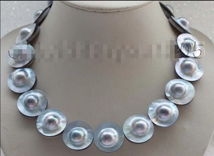 

fastLuster 17" Natural 22mm blue Mabe pearl necklace 925silver clasp #f1719! AAA