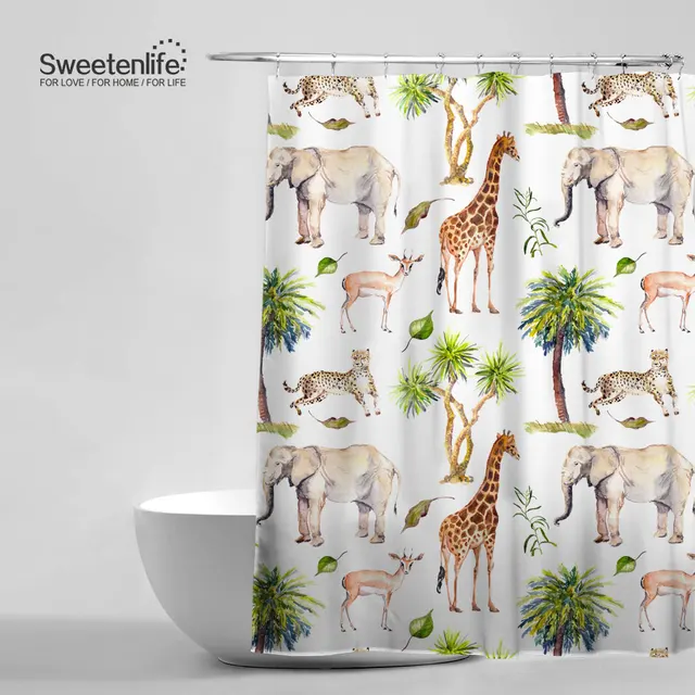 Grasland Animal Giraffe Leopard Olifant Herten Badkamer Gordijnen ... Grasland Animal Giraffe Leopard Olifant Herten Badkamer Gordijnen ...