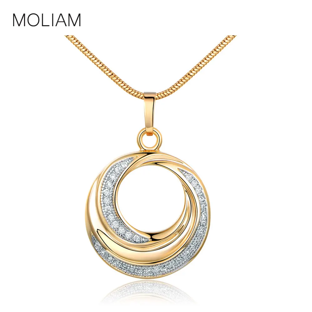

MOLIAM Brand New Fashion Round Pendant Necklace Gold-Color Cubic Zirconia Crystal Jewelry MLP077