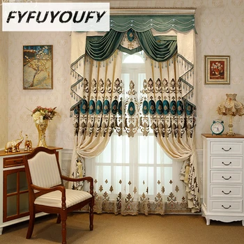 

Europe luxury grace Polyester Cotton Full Light Shading curtains for Living Room Embroidered Voile Drapes Window Curtain Bedroom