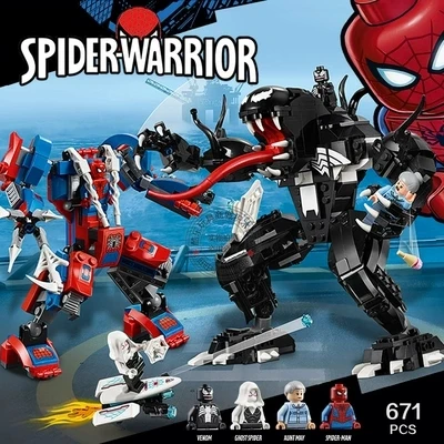 

2019 MarvelING Super Heros Set 578pcs Spiderman Mech Building Blocks Compatible LegoINGly Spiderman Robocop VS Venom Mecha 76115