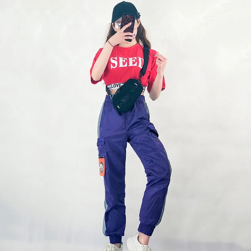 

Hip Hop Dance Costume Girls Short Sleeve Street Dancing Clothes Women Cheerleader Costumes Jazz Dancer Modern Stage Wear DT864