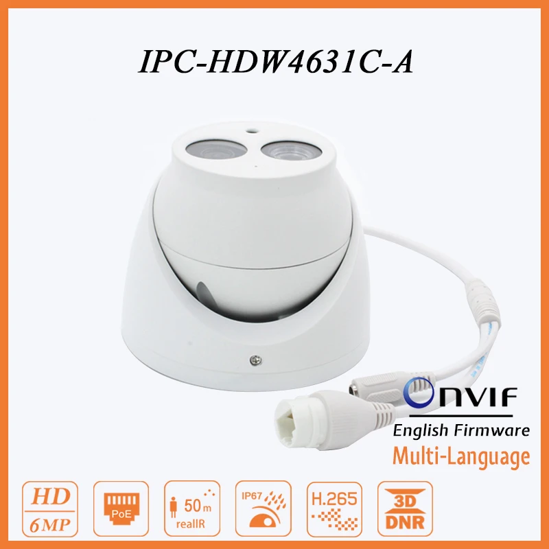 

Dome Surveillance Camera IPC-HDW4631C-A 6MP POE IP Camera Home CCTV Security Systems 3D DNR IR50m