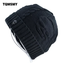 Super cool Skull pattern hats for men beanies Knitted wool plus velvet bone Solid Color Hip