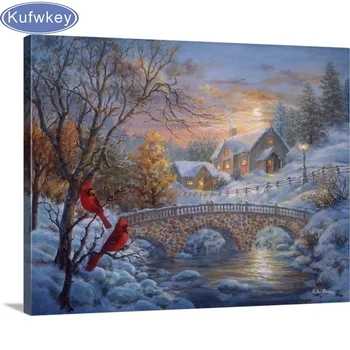 

DIY Winter Sunset bird Diamond Painting landscape Handmade Rhinestone Mosaic Picture Diamond Embroidery Gift Home Decoration