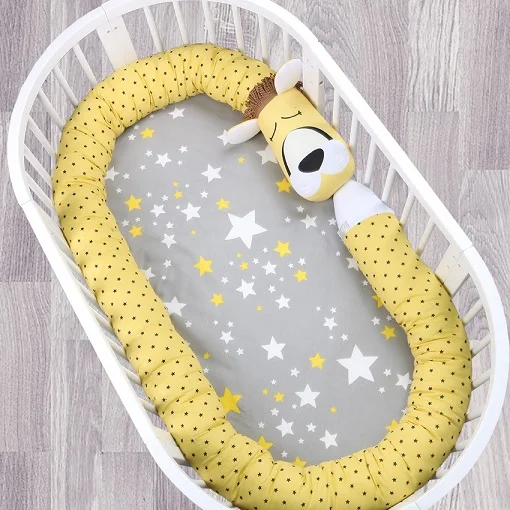 Детские бамперы с единорогом 330X14 см, детские постельные принадлежности, бамперы для кроватки новорожденных, хлопковые, с принтом, защита для кроватки для младенцев, спинка со львом - Цвет: Цвет: желтый