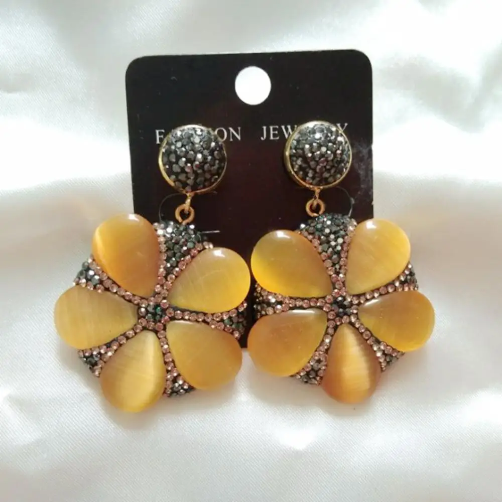 

Stone Flower Earrings Handmade Unique Big Vintage Earrings brincos Para as Mulheres Summer Accesorios Mujer Pendiente