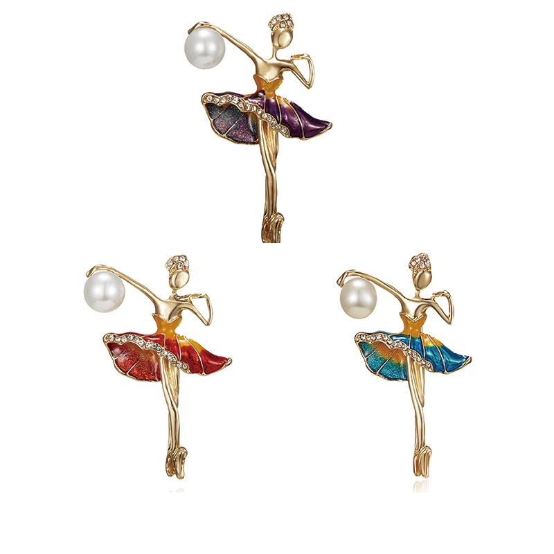 3 Colors Available Enamel Gymnastic Girl Brooches for Women Fashion Cute Lady Jewelry Summer Style Accessories Gift
