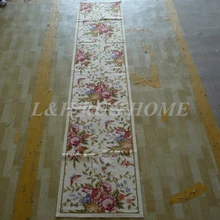 2.5 'x12' бегун ручной работы Цветочные Английский сад Blue Roses Шерсть Кружево Ковры