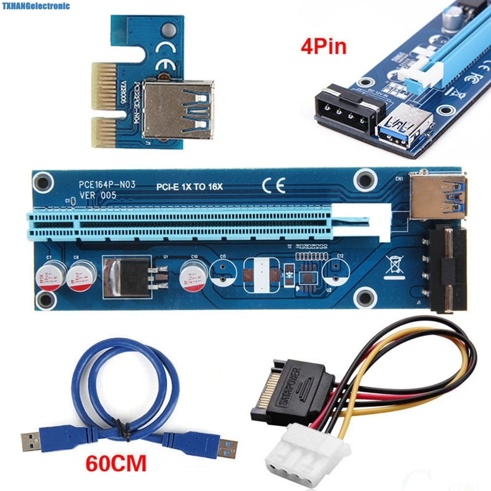 

USB 3.0 PCI-E PCI Express 1x To 16x Extender Riser Card Power Cable 60cm PCIE Mining Card Adapter for BitCoin left interface
