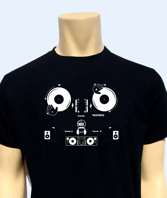 Design Tee Shirtmen'S Short Sleeve Printing Machine O-Neck Dj Turntable Pitch T Shirts