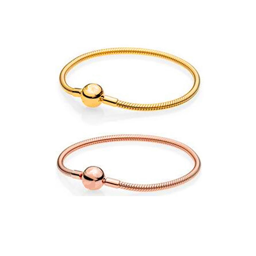 

2018 Mother's Day Smooth Rose Gold & Yellow Gold Clasp Bracelet DIY Jewelry Genuine 925 Sterling Silver Bracelet.