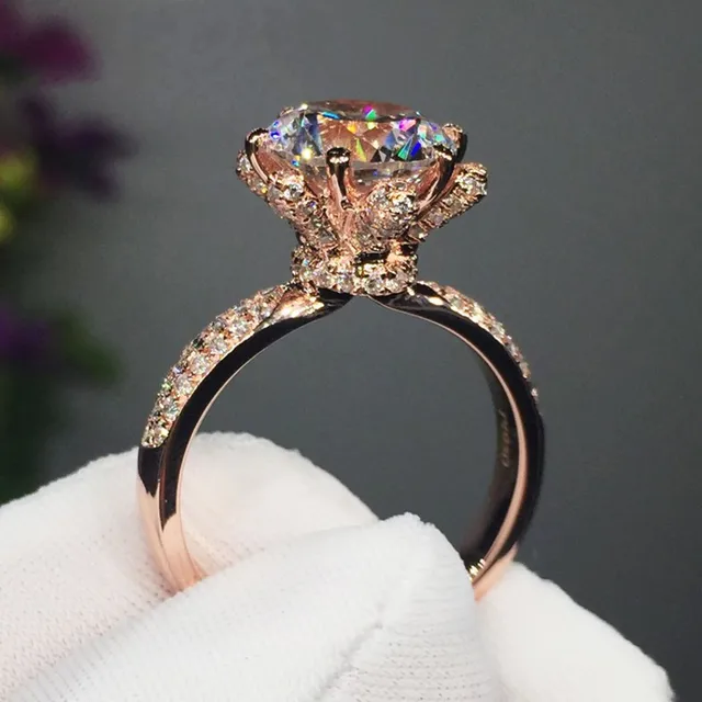 Choucong Flower Ring 3ct Diamonique Cz Rose Gold 925 Sterling Silver Choucong Flower Ring 3ct Diamonique Cz Rose Gold 925 Sterling Silver Engagement Wedding Band For
