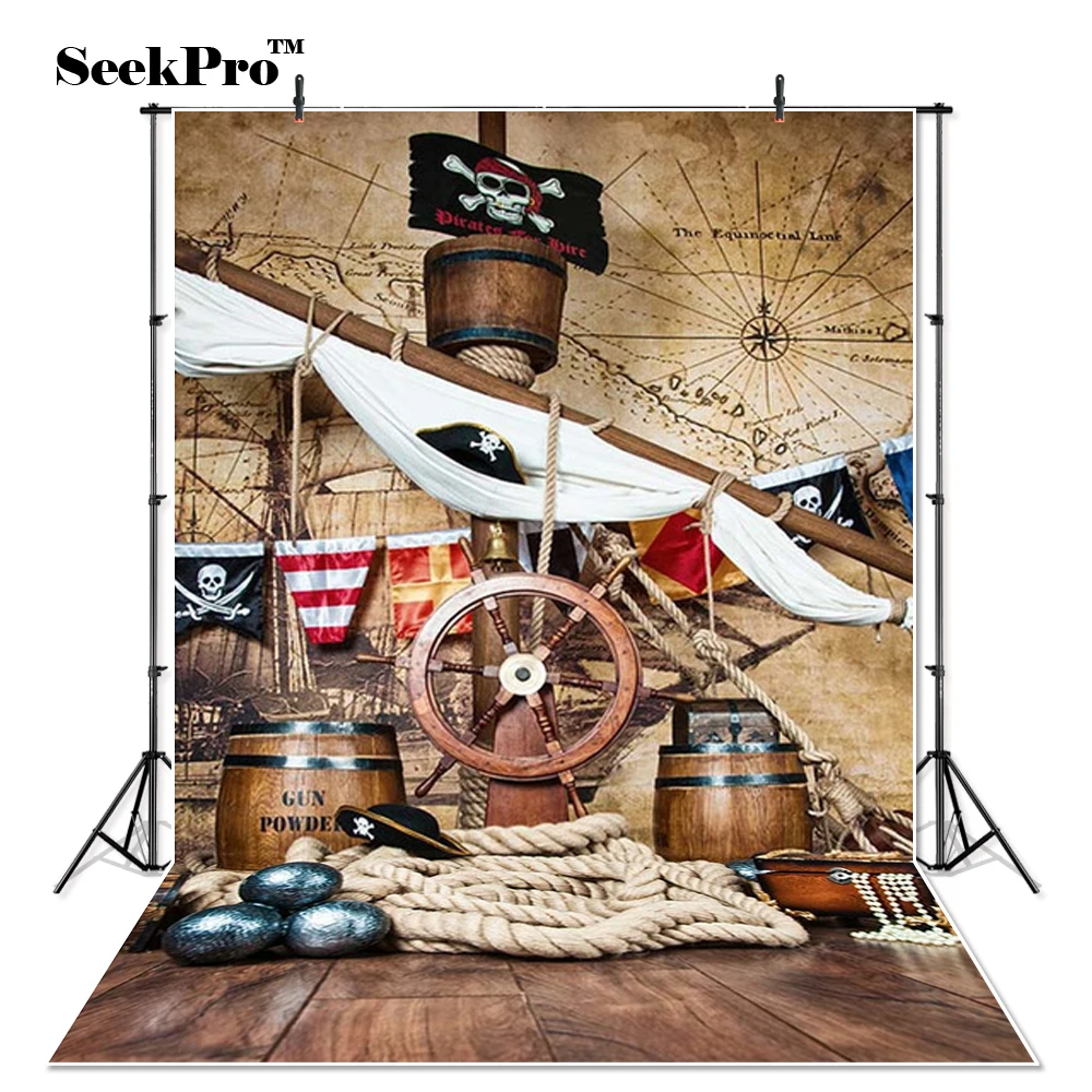 Фотофоны SeekPro с изображением пиратского корабля для фотостудии деревянная