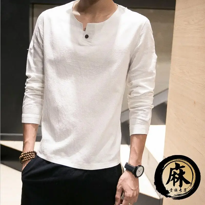 

2019 Fashion Long sleeve Men's shirts male casual Linen shirt men Brand Plus size blouse camisas M-5XL 6XL 7XL black white red