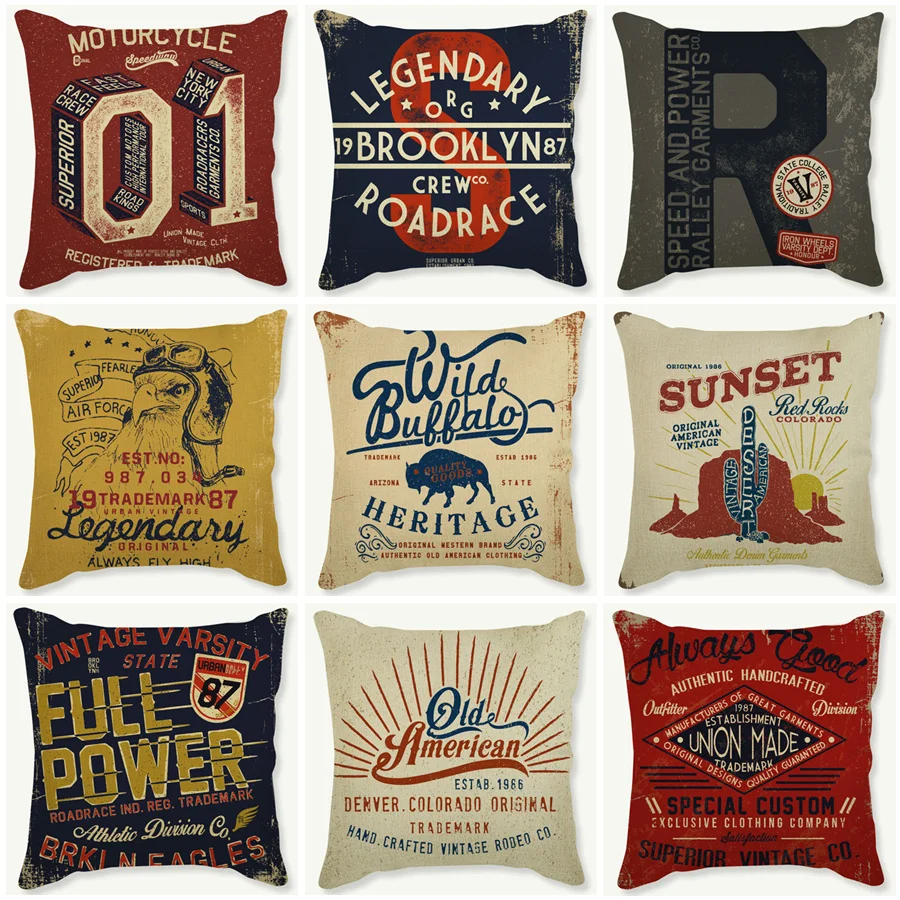 

1980 Vintage Poster Design Style Cotton Linen Cushion Cover Letter Punk Bar Sofa Decorative Throw Pillows Case Almofadas cojines