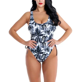 

Siren Sexy Lace Up One Piece Swimsuit for Women Plus Size Swimwear Floral Print Bathing Suit High Cut Strips Monokini W9629