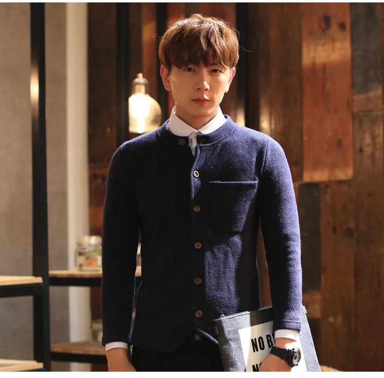 MEN'S POEM O Neck Cardigan Knitting Japanese Fashion Coat Slim Thicker Sweater for Men