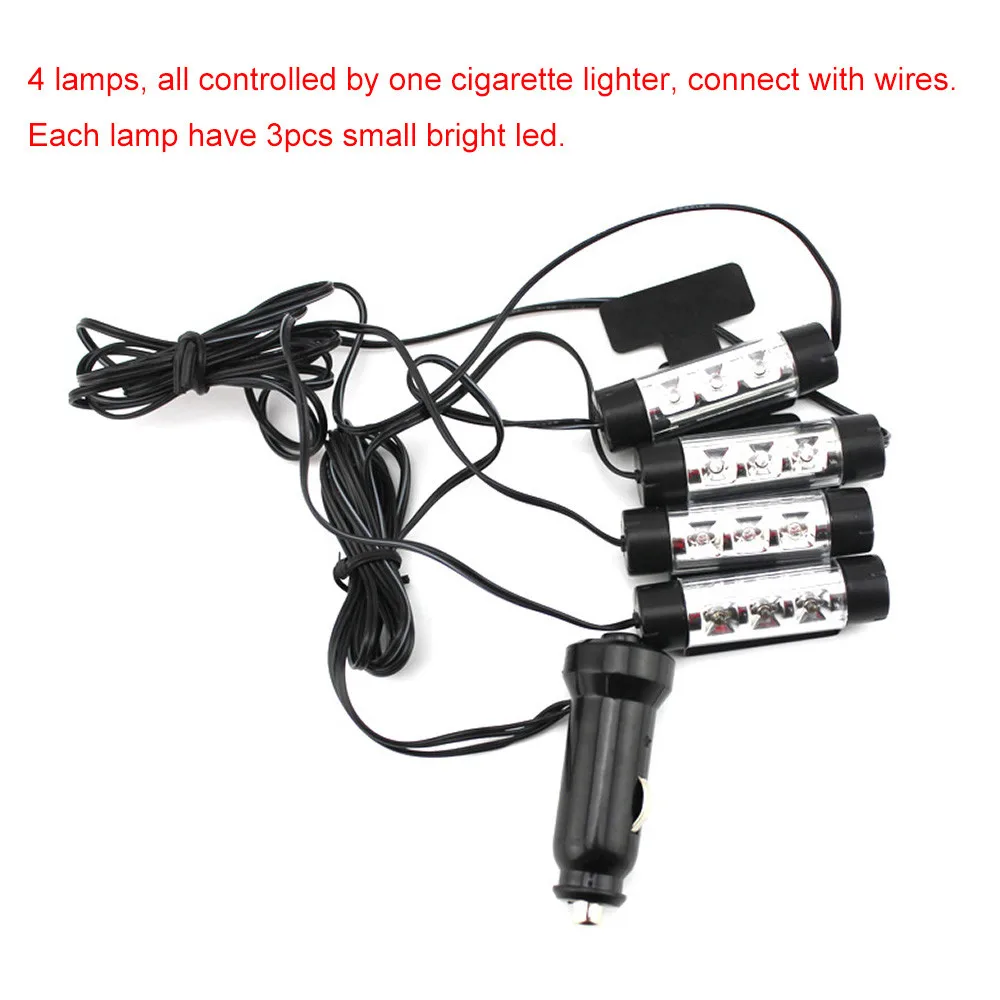 4x3 светодиодный s освещение салона автомобиля атмосферный светодиодный светильник полосы, украшение шаг наземный светильник с сигаретный светильник er
