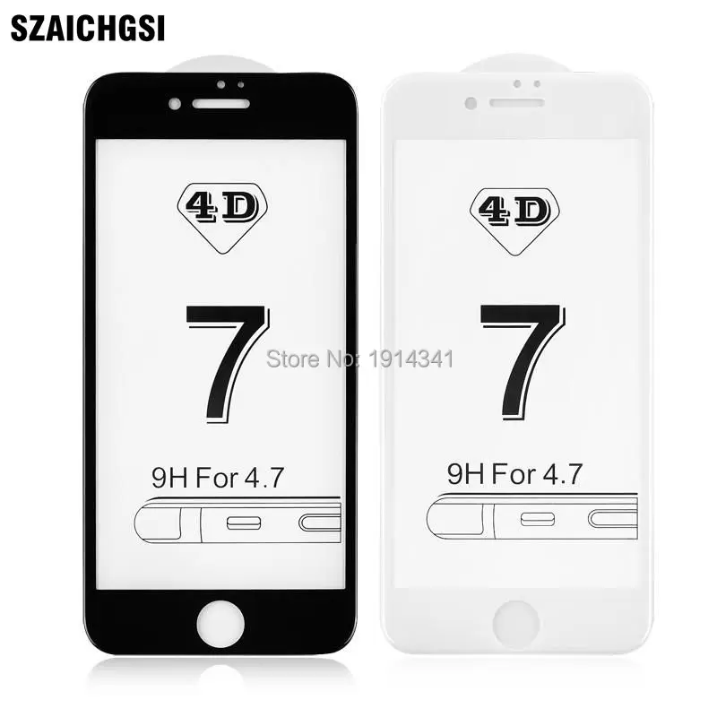

SZAICHGSI 9H 0.26MM 4D Full Cover Hardened Glass For iPhone 7 Curved Rim Screen Protector Film For iPhone 6 6S wholesale 100pcs