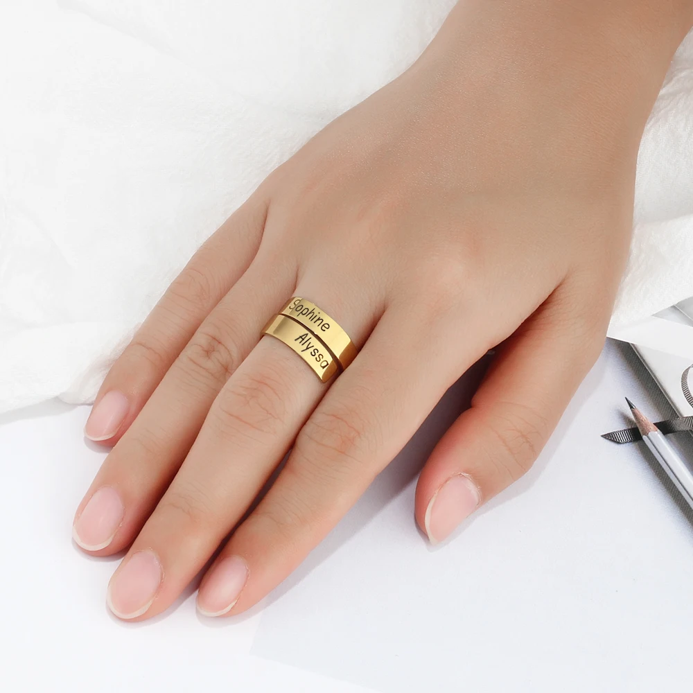 Personalized Gift Customize Engraved Name Stainless Steel Adjustable Rings For Women Anniversary Jewelry (JewelOra RI102973)