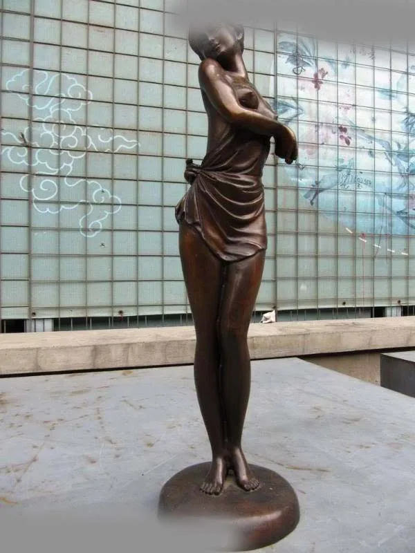 

19"Western Art Pure copper Bronze nude belle Statue