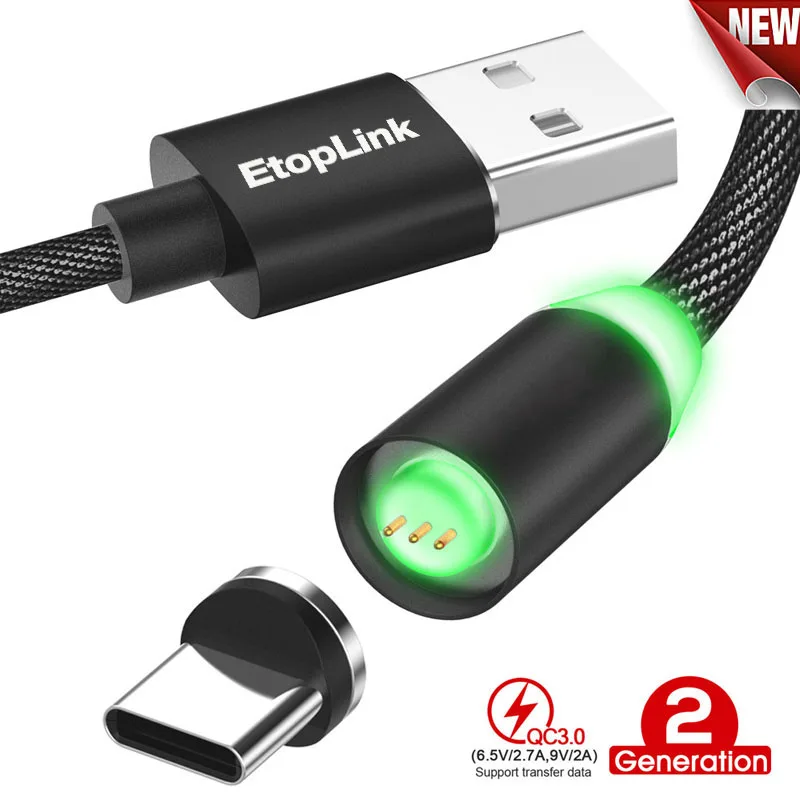 EtopLink جديد ترقية المغناطيسي سريع شحن البيانات المغناطيس كابل 360 درجة أعمى كابل USB مغناطيسي LED 2nd الجيل الكابلات 1 m