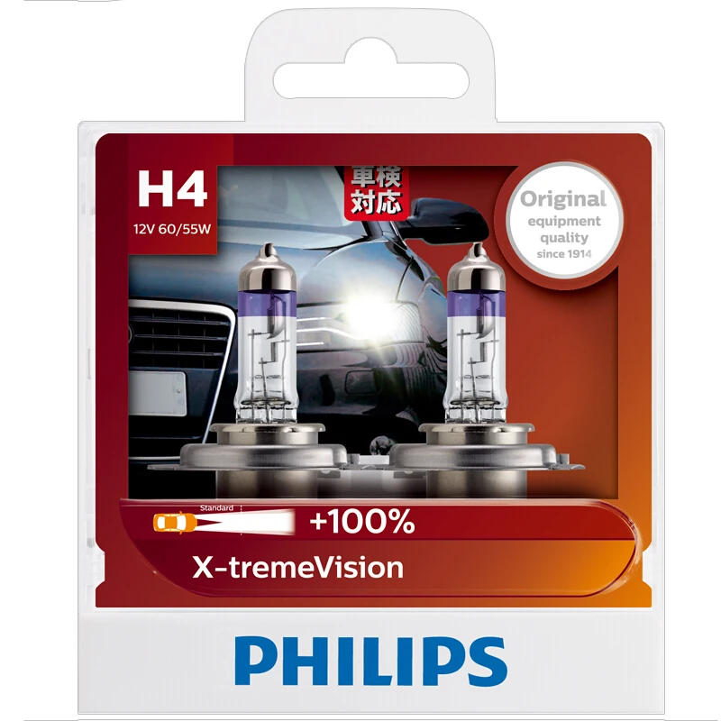 2X Philips H4 9003 12V 60/55W P43t X-treme Vision Автомобильные фары более яркие OEM галогенные оригинальные лампы 12342XVS2