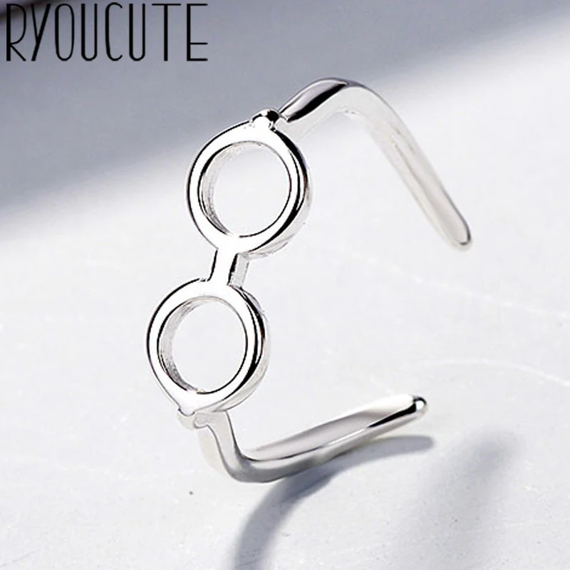 

2019 Bijoux 925 Sterling Silver Glasses Rings for Women Gift Ladies Adjustable Size Antique Ring Joyas De Plata Anillos