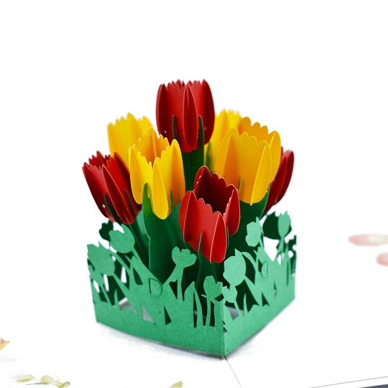  Tulip 3D Pop UP Card Flower Gift with envelope stickers Bridal shower laser cut invitation wedding  - 32893651392