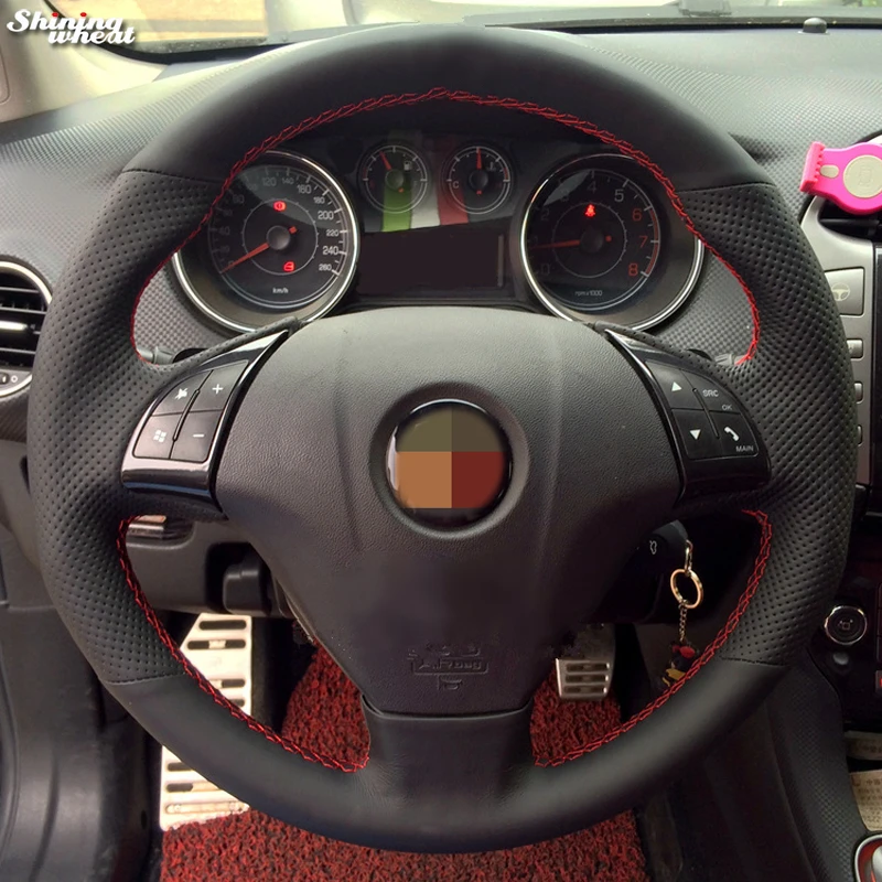 Shining wheat Black Genuine Leather Car Steering Wheel Cover for Fiat