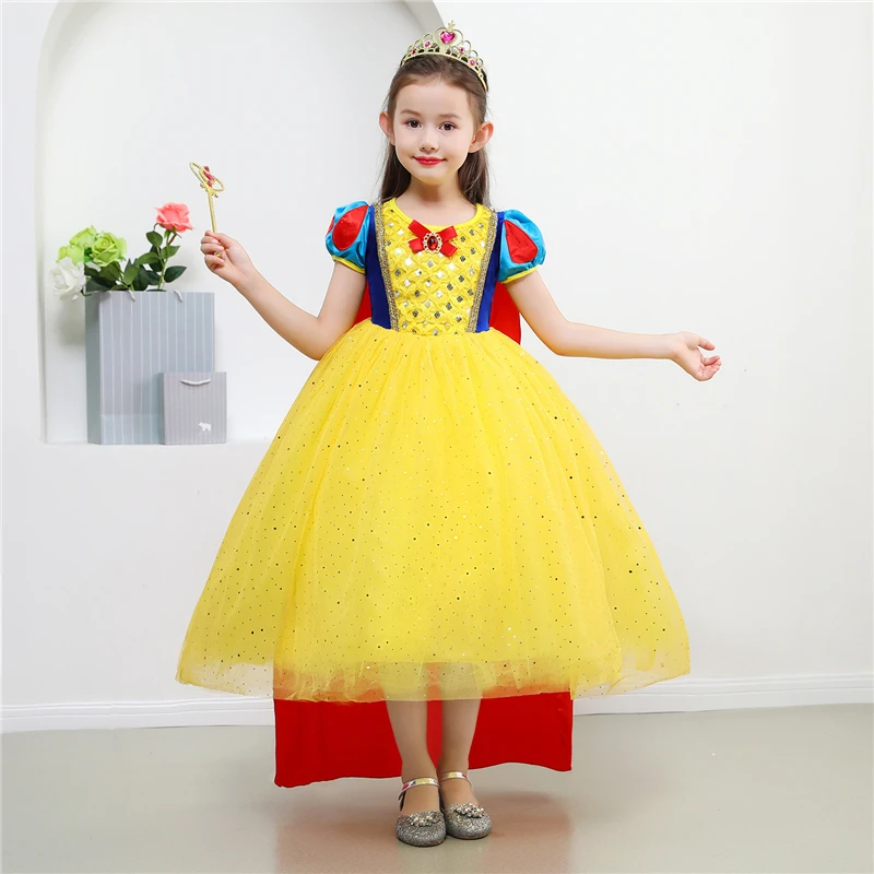 

Snow White Dress Girls Princess Dresses for New Year Eve Children Christmas Dress + Cloak Kids Snow White Costume Floor Length