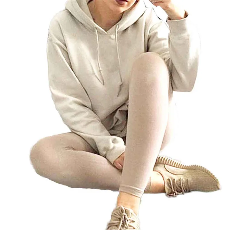 Womens Loose Casual Long Sleeve Hoodies Beige Harajuku