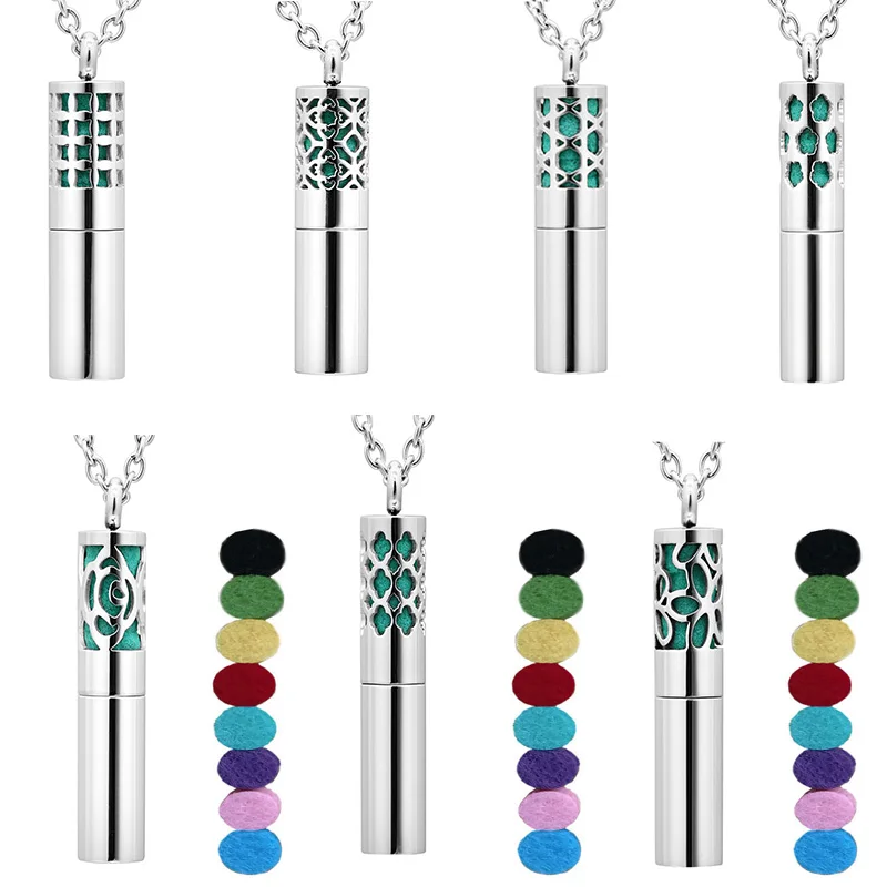 

Stainless Steel Cylindrical Perfume Bottle Necklace Thread Unscrewed Hollow Pendant Aromatherapy Essential Oil Diffuser Locket
