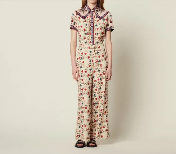 

Jumpsuit Women 2019 Spring Summer New Turndown Collar Print Silm Short Sleeve Jumpsuits