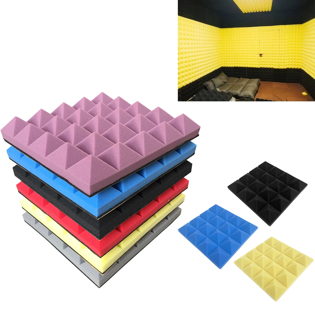 

Colorful Soundproofing Foam Studio Acoustic Foam Soundproof Absorption Treatment Panel Tile Wedge Polyurethane Foam 25x25CM